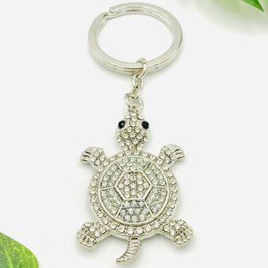 Turtle Keychain Key Ring Silver Jeweled